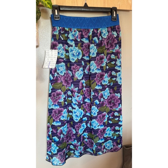LuLaRoe Dresses & Skirts - LuLaRoe Lola Floral Midi Skirt Blue Purple Chiffon Layered Elastic Waist Large